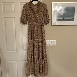 Max Studio Brown Patterned Long Sleeve Dress